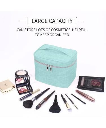 Large Aqua Green Makeup Bag Organizer - Travel Cosmetic Case with Mesh Brush Holder - Buy Online on SooperMarket.com