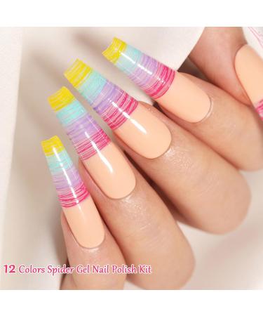 Painting Nail Gel Polish - Spider Gel Nail Polish Kit - 12 Colors UV Gel Nail Kit with Nail Brush Set - Black White Silver Gold Long Lasting Silk Gel Varnish Kit for Nail Manicure Design DIY - Buy Online on SooperMarket.com