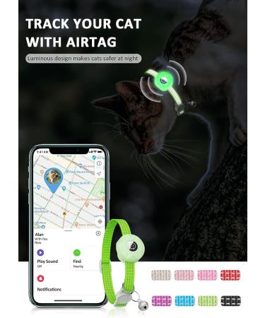 Reflective Airtag Cat Neck Band with Bell - Luminous Green Kitten Collar for Puppies & Cats - Buy Online on SooperMarket.com