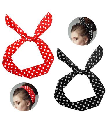 Lusofie Black Red Polka Dot Headband Set - Cute Bow Wire Bandana Headwrap for Women and Girls - Buy Online on SooperMarket.com