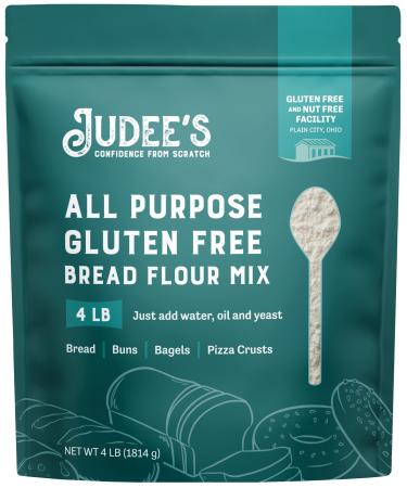 Judee's All Purpose Gluten Free Bread Flour Mix 4 lb - Make Homemade Bread, Pizza Crusts, Bagels, Buns, English Muffins, Focaccia and More - Great for Baking and Cooking 4 Pound (Pack of 1)