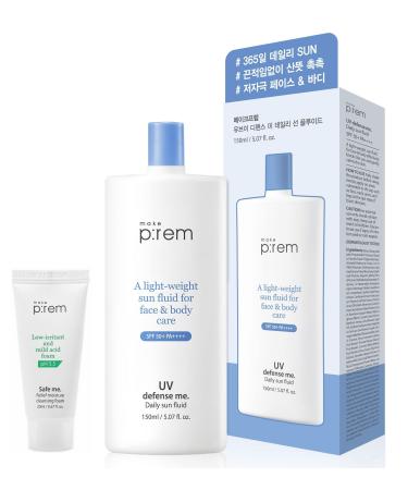 MAKEPREM Defense Me Daily Vegan Sun Fluid Non-greasy Calming Hydrating SPF 50+PA++++ Sunblock Reef-safe UV Broad Protection Sunscreen Blue Ray Sensitive Acne-Prone Oily Skin Face Body Korean Skincare