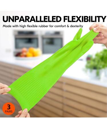 Vgo 3 Pairs Household Cleaning Gloves - Extra Thick Rubber Dishwashing Gloves with Long Sleeves | RB2143 S(3 Pack) Green - Buy Online on SooperMarket.com