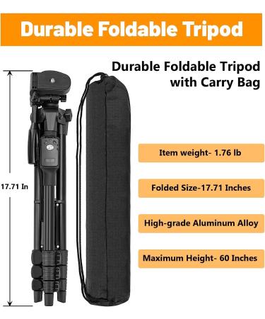 Professional 60 Camera Tripod with Phone Mount & Remote | Aluminum Portable Stand with Travel Bag | Compatible with Phone, Camera, Projector, DSLR | 5-Section Tripod - Buy Online on SooperMarket.com