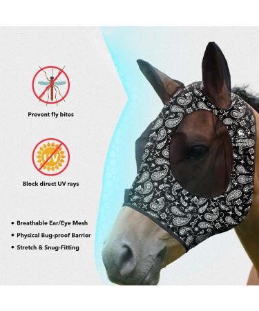 Harrison Howard Super Comfort Stretchy Fly Mask - Large Eye Space UV Protection & Breathable Fabric - Black Cashw Fruit for Ultimate Horse Comfort - Buy Online on SooperMarket.com