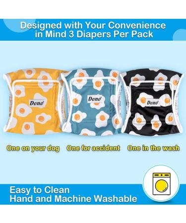 Dono 3-Pack Reflective Dog Diapers with Washable Belly Band for Small Medium & Large Dogs - Frying Eggs Design (L) - Buy Online on SooperMarket.com