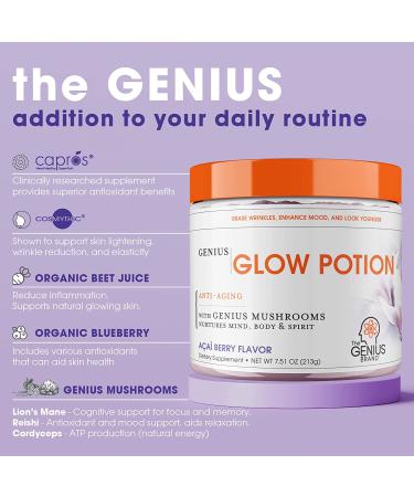 Genius Glow Potion - Anti Aging Beauty Supplement with Genius Mushrooms & Acai Berry Powder - Buy Online on SooperMarket.com
