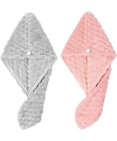 2Pcs Hair Towel Wrap - Quick Dry Microfiber Towel for Curly Hair & All Hair Types - Anti-Frizz & Button Fixing - Large 9.8x25.6 - Buy Online on SooperMarket.com