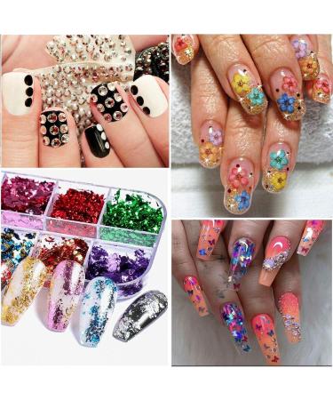 Kalolary Nail Art Kit with Butterfly Sequins, Dried Flowers, Foil, Shavings, Rhinestones, Tweezers, and Picker Pencil - DIY Female Nail Decoration - Buy Online on SooperMarket.com