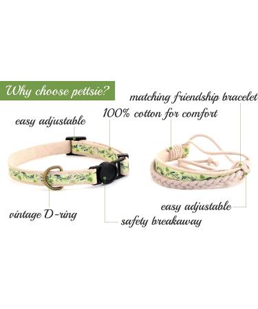 Pettsie Cat Collar Breakaway & Friendship Bracelet Set | Eco-Friendly Gift Box | D-Ring for Accessories | 100% Cotton | Adjustable Green Design - Buy Online on SooperMarket.com
