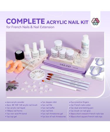 SAVILAND Acrylic Nail Kit: 4 Colors Acrylic Powder and Liquid Set with Acrylic Nail Brush/French Nails Tips/Nail Glue/Top Gel/Non-acid Ph Bond/Acrylic Nail Set for Beginners Acrylic Application 01-Acrylic Nail Kit - Buy Online on SooperMarket.com