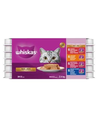 WHISKAS Adult Wet Cat Food Variety Pack Pat - Chicken Salmon Beef and Whitefish & Tuna 100g Trays (24 Pack) Cat Food Beef - Chicken - Salmon - Whitefish & Tuna 100 g (Pack of 24)