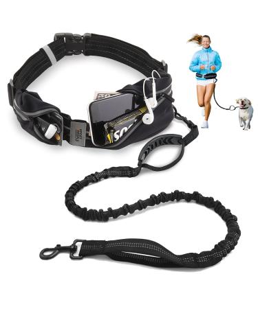 Belt bag with jogging leash for dogs with reinforced stitches and shock-absorbing bungee leash Black - Blue