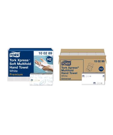 Tork XPress soft multifold paper towels 100289 - white - 21 x 150 towels & xpress multifold paper towels 150299 - H2 universal folding towel for towel dispensers - white - 20 x 237 towels 7890 -part set bundle with paper towels