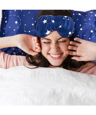 Whaline 4Pcs Body Silk Satin Pillowcase Set with Eye Mask, Scrunchie, and Hair Cap | Starry Dark Blue Sky Theme | Hypoallergenic and Soft Pillow Cover for Hair and Skin - Buy Online on SooperMarket.com