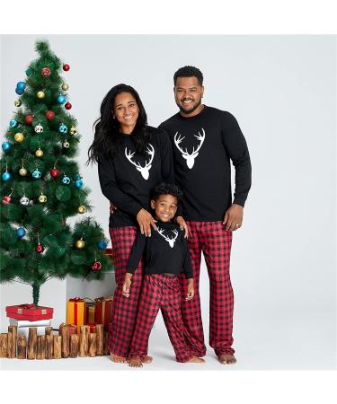 IFFEI Christmas Pyjamas Matching Family Pajamas Set | Xmas Letter Print Tops and Plaid Pants | Women Men Kids Baby Pet | Black/Deer | Kids 4-5 Years - Buy Online on SooperMarket.com