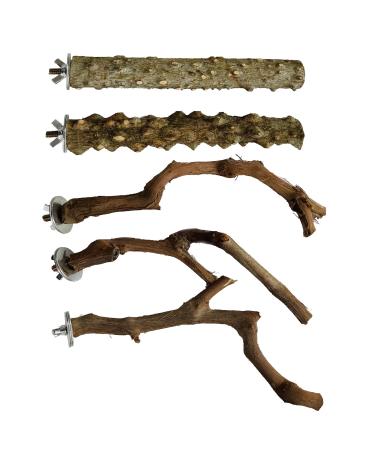 Allazone 5 PCS Natural Wooden Parrot Stand Bird Perch Stand Grape Stick Hanging Multi Branch Perch for Parrots Bird Cage Accessories Style 2