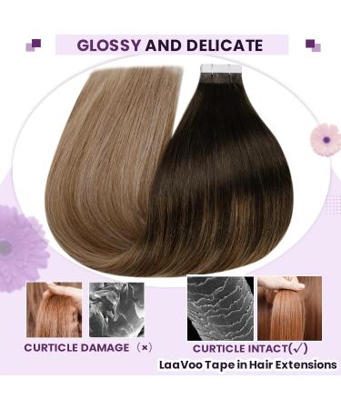 Buy Laavoo 50cm Balayage Tape Extensions - Dark Brown Ombre Real Hair - Invisible Skin Weft - 50g 20pcs #2/6/12 for Ultimate Volume & Length - Buy Online on SooperMarket.com
