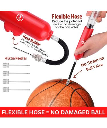 Hand Pump for Balls with 5 Needles - Fast Inflation for Basketball, Soccer, Volleyball, Football - Red - Buy Online on SooperMarket.com