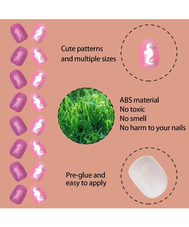 SIUSIO 120Pcs Children Acrylic Fake Nails - 5 Pack Pre-glue Full Cover Glitter Gradient Short False Nail Art Kits - Mermaid Beach Theme - Perfect Christmas Gift for Kids - Buy Online on SooperMarket.com