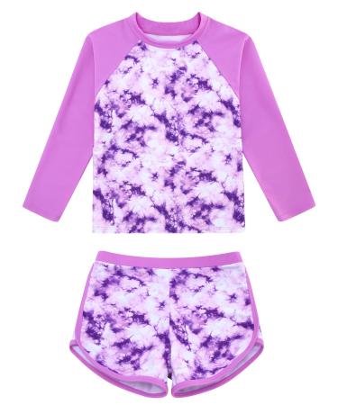TUONROAD Girls Swimming Costume Toddler Baby Kids Two Piece Long Sleeve Swimsuit UPF 50+ Protection Bathing Suit Swim Set for 4-10 Years 3-4 Years Purple