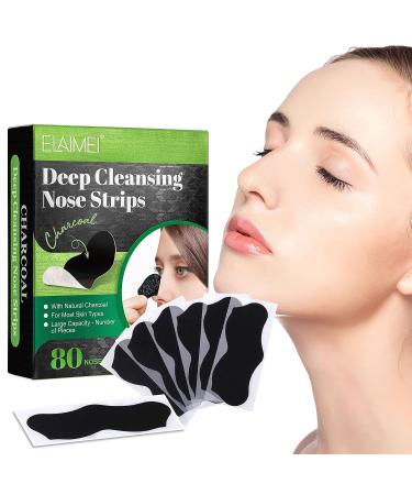 Pore Strips (80pcs) Natural Charcoal Blackhead Strips for All Skin Types - Nose & Face Blackhead Remover - Buy Online on SooperMarket.com