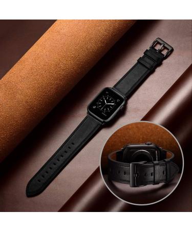 OUHENG Genuine Leather Band Replacement Strap Compatible with Apple Watch Ultra Series - Black | 49mm/45mm/44mm/42mm - Buy Online on SooperMarket.com