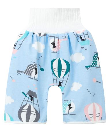 Baby Diaper Skirt Boys Girls Cotton Training Pants Children's 2 in 1 TPU Waterproof Reusable Nappy Diaper Skirt Shorts Hot Air Balloon High Waist(protect Belly) M