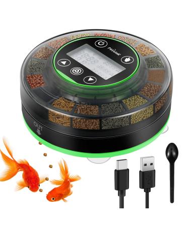 Petbank Automatic Fish Feeder for Aquarium - Auto Food Dispenser with Timer - Rechargeable Timer Feeder with USB Cable & LCD Display - Auto Fish Feeder with Moisture-Proof Design of Fish Food Green CY-109