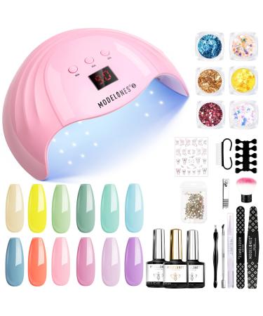 Modelones Gel Nail Kit - 12 Colors Gel Nail Polish Set with Lamp Starter Kit 48W Nail Lamp Gloss Matte Top Coat Base Coat Gel Nail Starter Kit Beauty Gifts
