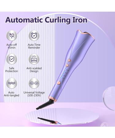 Automatic Curling Iron - Fast Heating Wand with 4 Temp Settings up to 430? & Timer - Dual Voltage, Anti-Scald, Auto Shut-Off - Purple - Buy Online on SooperMarket.com