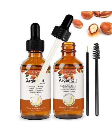 Argan Oil Hair Organic Cold Pressed Argan Oil For Face Skin & Hair 2 Pieces - Argan Oil without additives with pipette 60 ml (pack of 2)