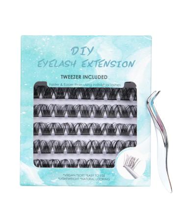 SISILILY Individual Lashes 6 Rows Cluster Lashes D Curl DIY Single Size Eyelash Extension Kit at Home Reusable 3D False Eyelashes Natural with a Flat Tweezer 14mm Length (DM05-14mm) Pack of 1 6 rows-DM05-14mm
