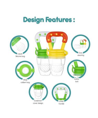 Baby Fruit Feeder Pacifier (2 Pack) for Toddler | BPA Free Silicone Teether | Soothing Gum Relief | Infant Teething Toy with Various Nipple Sizes - Buy Online on SooperMarket.com