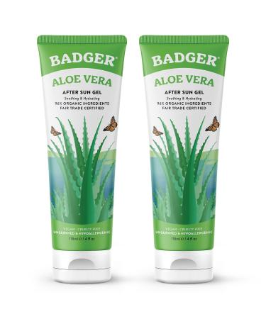 Badger Aloe Vera After Sun Gel (2 Pack) - Fair Trade and Certified Organic Aloe Vera Gel, Cooling and Soothing - Unscented, 4 oz 4 Fl Oz (Pack of 2)