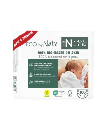 Eco by naty baby eco diapers - environmentally friendly premium bio diapers made of plant -based materials ideal for sensitive baby skin (size newborn - 100 pieces) - monthly box size N (100 pieces)