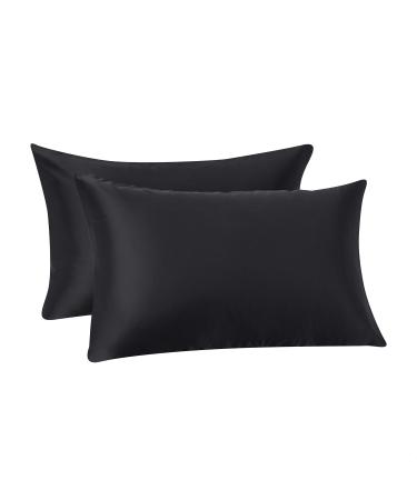 Amazon Basics 100% Polyester Satin Pillowcases for Hair and Skin Envelope Closure - Black Standard Pack of 2 Black Standard (20x26") Satin Pillowcase (2-Pack)
