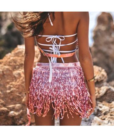 TWINKLEDE Boho Fringe Sequin Tassel Belly Dance Hip Scarf in D Pink - For Women and Girls - Buy Online on SooperMarket.com