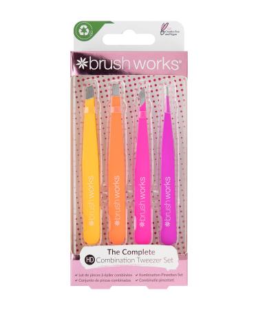 Brushworks 4 Piece Combination Tweezer Set - Brights