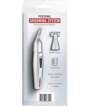 ConairMAN All-in-One Personal Trimmer for Men | Neckline & Eyebrow Hair Trimmer | 3-Piece Grooming Kit - Battery-Powered Silver/Black - Buy Online on SooperMarket.com