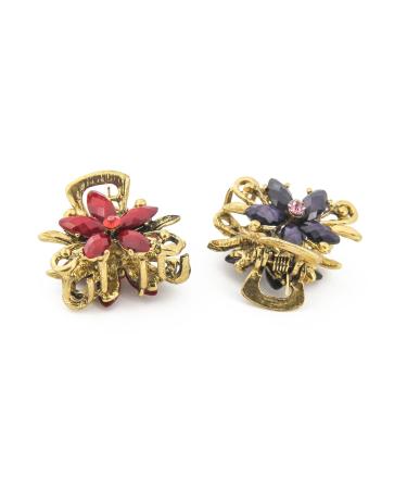 Yeshan Vintage Flower Design Mini Jaw Clips Set - Pack of 12 with Rhinestone and Crystal Detailing - Buy Online on SooperMarket.com