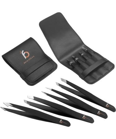 Beautylaa Professional Anti-Rust Stainless Steel Tweezers for Men and Women - Precision Sharp Tweezer Set for Eyebrows and Facial Hair with Travel Case - 4 Pack - Buy Online on SooperMarket.com