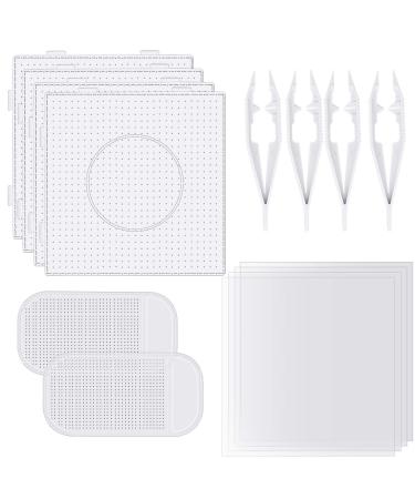 Sc0nni 4 Sets 5mm Fuse Bead Board Clear Plastic Pegboards with Sticky Bead Mat for Kids DIY Craft Beads (Square)