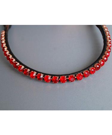 Happiness Hinge Headband 'Siam' - Red with Large Stones | Curved Narrow Design | Dark Brown Leather | International Shipping Available - Buy Online on SooperMarket.com