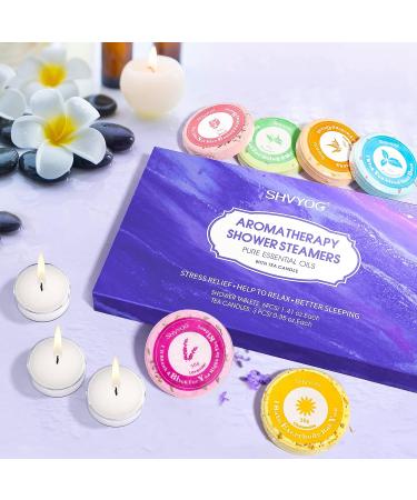 6-Piece Essential Oil Shower Steamers & Tea Candle Bath Bombs Set for Women | Pure Essential Oils | Home Spa Gift | Mother's Day Idea - Buy Online on SooperMarket.com