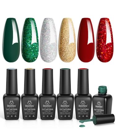 Beetles Gel Nail Polish Set Sparkle Green Glitter Gold Silver Gel Polish Dark Green Dark Red Gel Polish Kits Soak Off Nail Lamp Uv LED Cured for Nail Art Design for Women B-2-Sparkle Green Glitter Set