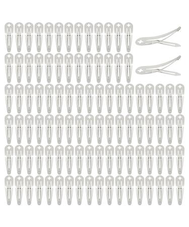 100 Pieces 2 Inch Thin Fine Hair Metal Snap Clips with Cross Hole 5 CM Silver Small Plain Hair Barrettes Hairpins Hair Clips for Women Girls Kids Craft DIY Base Hair Clips Accessories