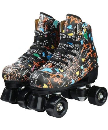 XUDREZ Holographic High Top Roller Skates - Black PU Leather - Double-Row Four Wheels - Size 37US5.5 - Buy Online on SooperMarket.com