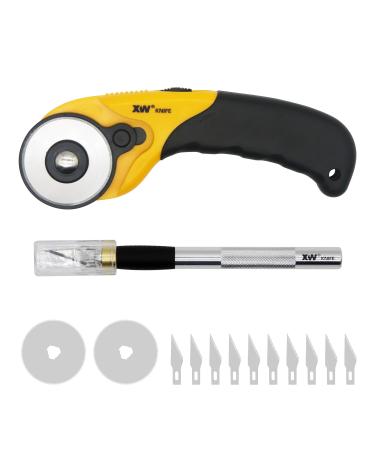 XW Hobby Knife Set- 45mm SKS-7 Rotary Cutter and Precision Knife for Art, Quilting and Crafting,12 Bonus Blades