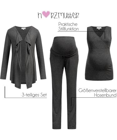 Herzmutter Maternity Homewear Set - 3-Piece Nursing Pyjamas - Pregnancy Wellness - Dark Gray - Buy Online on SooperMarket.com